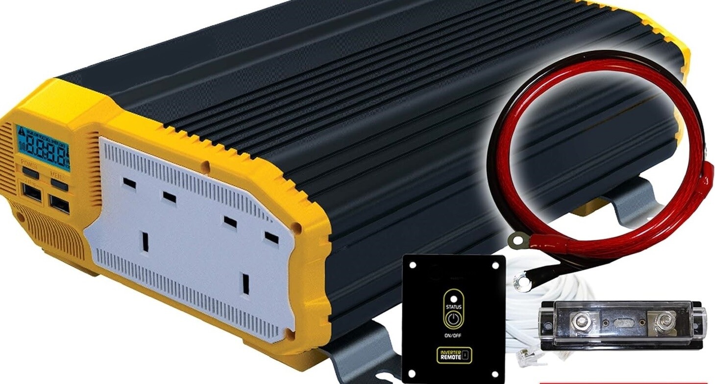 12V to 230V 1100W Modified Sine Wave Power Inverter – DC to AC Converter with AC Outlets and Installation Kit