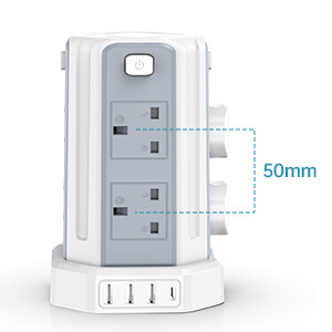 13A 3250W Tower Extension Lead – 8 Outlets &amp; 4 USB Ports with 3M Cable for Home, Office, and Kitchen Use