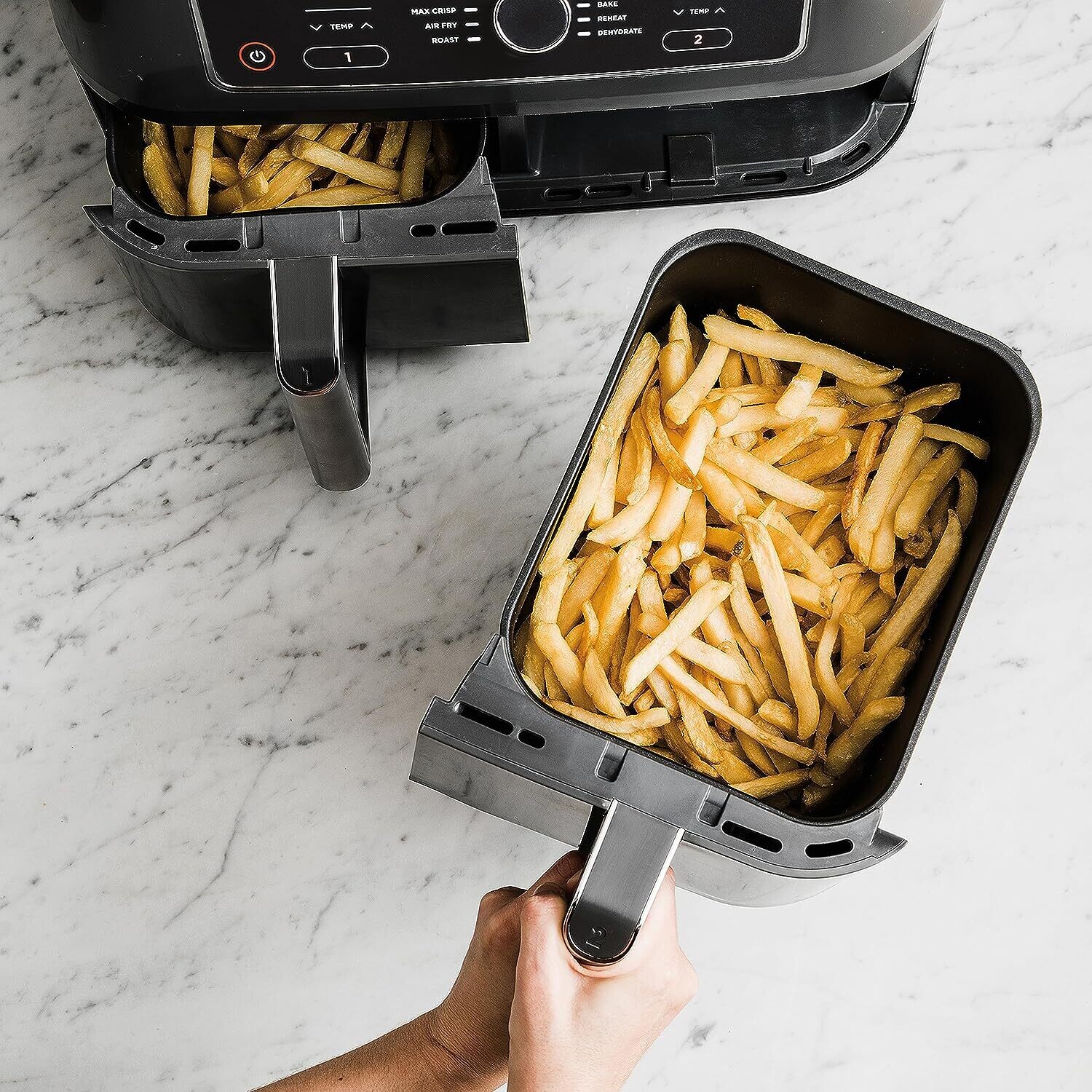 2-Drawer Air Fryer, 9.5L Large Capacity with 6-in-1 Functionality – Dual Independent Cooking Zones, 6 Cooking Functions (Air Fry, Max Crisp, Roast, Bake, Reheat, Dehydrate), Non-Stick &amp; Dishwasher Saf