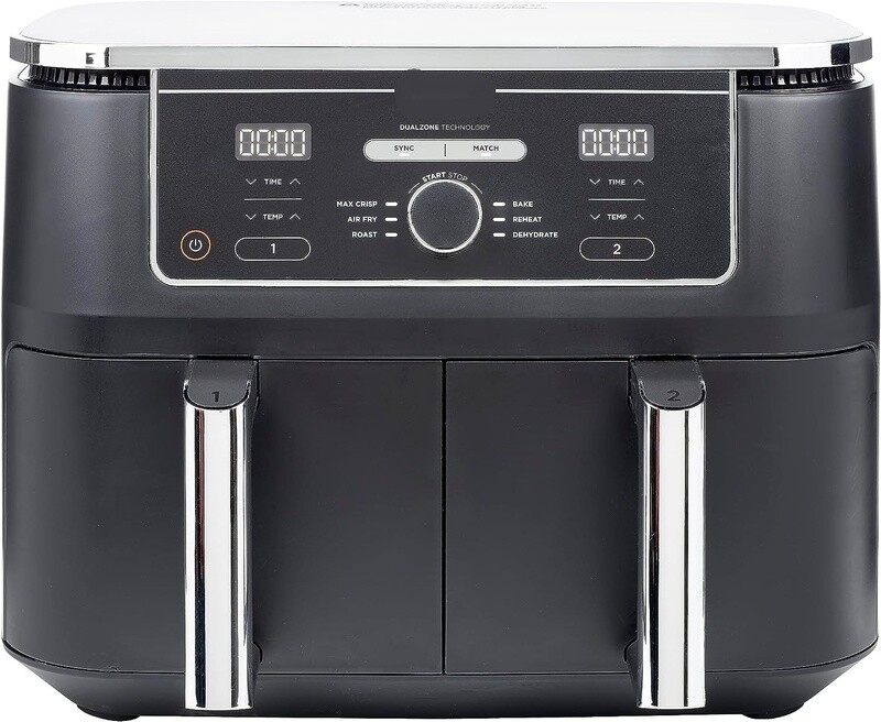 2-Drawer Air Fryer, 9.5L Large Capacity with 6-in-1 Functionality – Dual Independent Cooking Zones, 6 Cooking Functions (Air Fry, Max Crisp, Roast, Bake, Reheat, Dehydrate), Non-Stick &amp; Dishwasher Saf