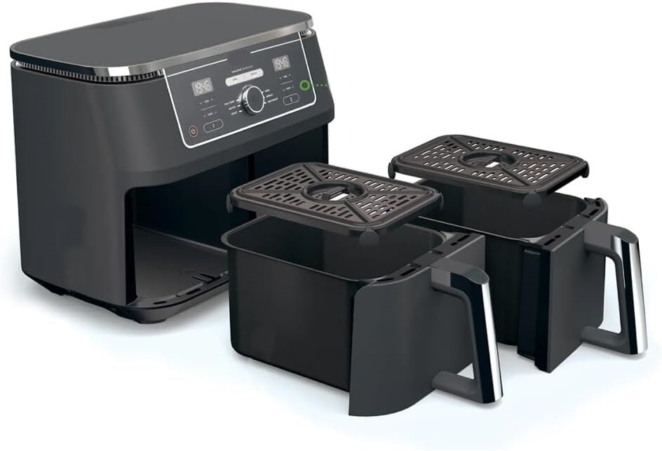 2-Drawer Air Fryer, 9.5L Large Capacity with 6-in-1 Functionality – Dual Independent Cooking Zones, 6 Cooking Functions (Air Fry, Max Crisp, Roast, Bake, Reheat, Dehydrate), Non-Stick &amp; Dishwasher Saf