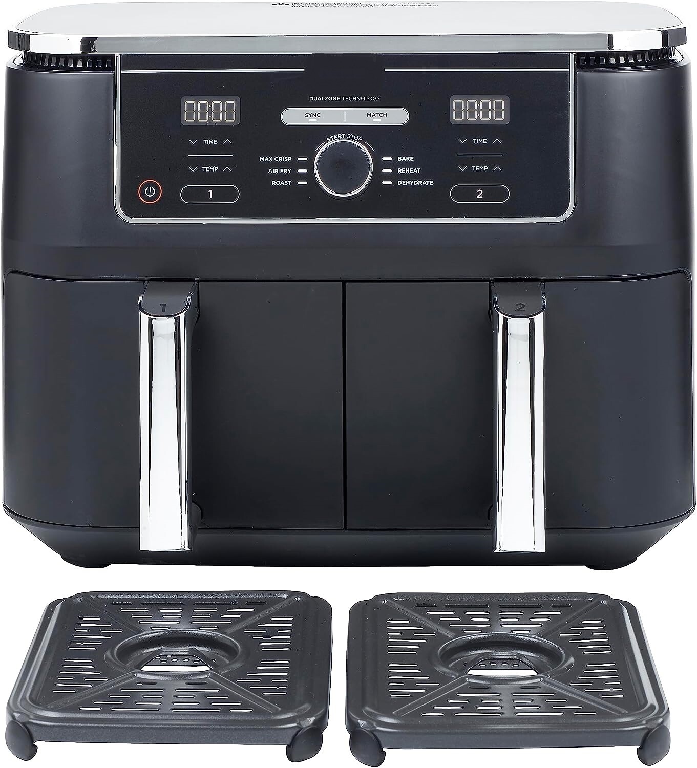 2-Drawer Air Fryer, 9.5L Large Capacity with 6-in-1 Functionality – Dual Independent Cooking Zones, 6 Cooking Functions (Air Fry, Max Crisp, Roast, Bake, Reheat, Dehydrate), Non-Stick &amp; Dishwasher Saf