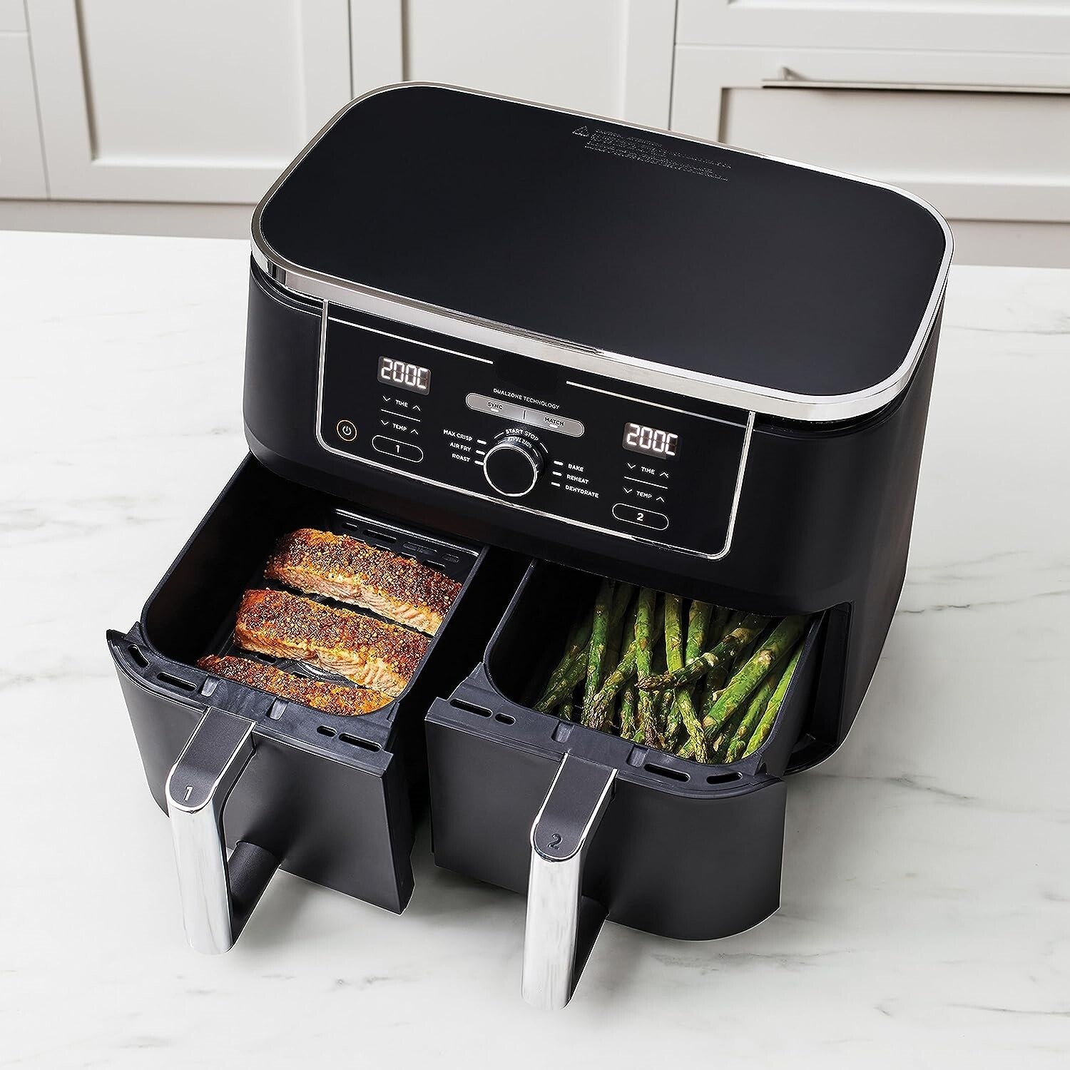 2-Drawer Air Fryer, 9.5L Large Capacity with 6-in-1 Functionality – Dual Independent Cooking Zones, 6 Cooking Functions (Air Fry, Max Crisp, Roast, Bake, Reheat, Dehydrate), Non-Stick &amp; Dishwasher Saf