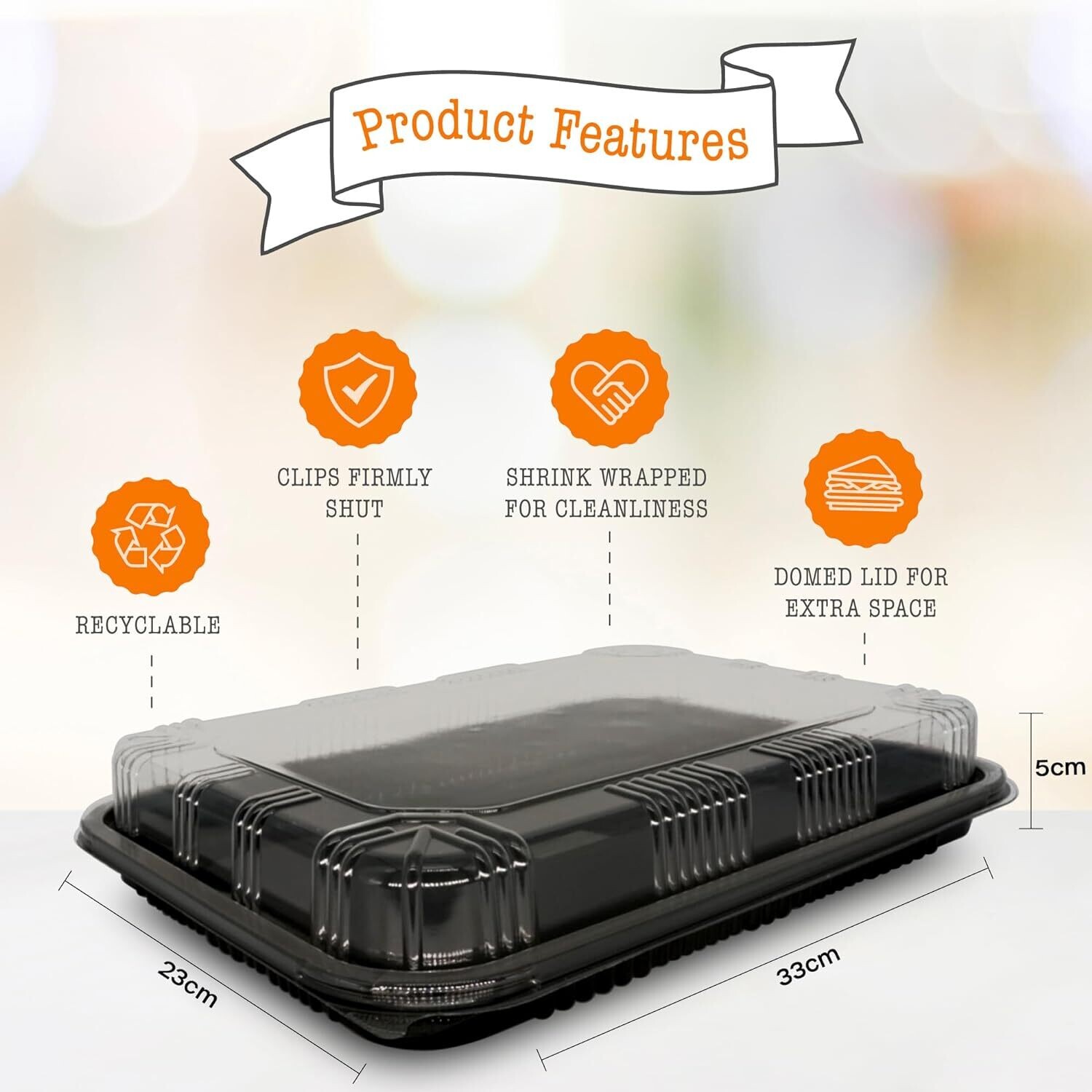 Meal Prep Containers (5 Pack) - Reusable Plastic Meal Prep Containers with Lids for Meal Prep, Cakes, Treats and Sandwiches (33.5cm x 24cm)