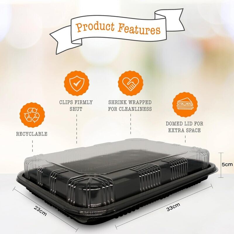 Meal Prep Containers (5 Pack) - Reusable Plastic Meal Prep Containers with Lids for Meal Prep, Cakes, Treats and Sandwiches (33.5cm x 24cm)