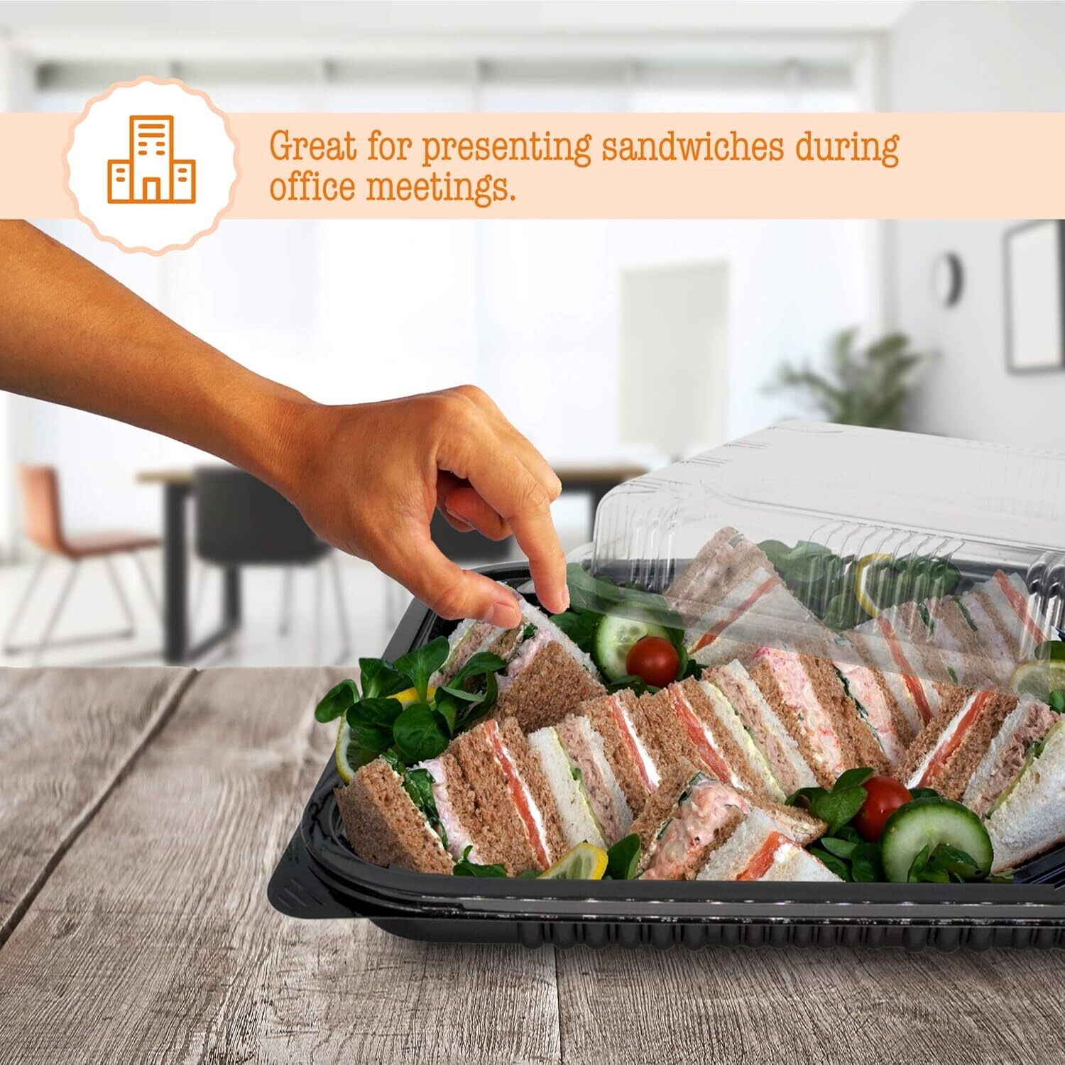 Meal Prep Containers (5 Pack) - Reusable Plastic Meal Prep Containers with Lids for Meal Prep, Cakes, Treats and Sandwiches (33.5cm x 24cm)