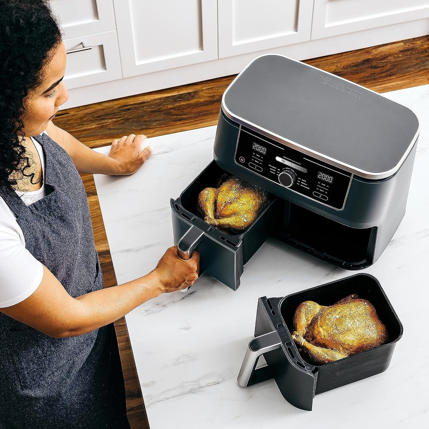 2-Drawer Air Fryer, 9.5L Large Capacity with 6-in-1 Functionality – Dual Independent Cooking Zones, 6 Cooking Functions (Air Fry, Max Crisp, Roast, Bake, Reheat, Dehydrate), Non-Stick &amp; Dishwasher Saf