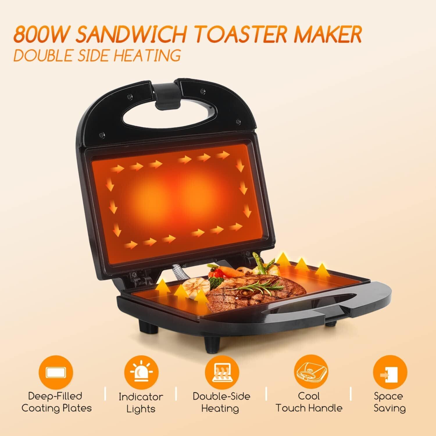 750-2000W Sandwich Toaster Maker - Flat Open Large Grill with Adjustable Temperature Control, Drip Tray, and Stainless Steel Design for Efficient Cooking