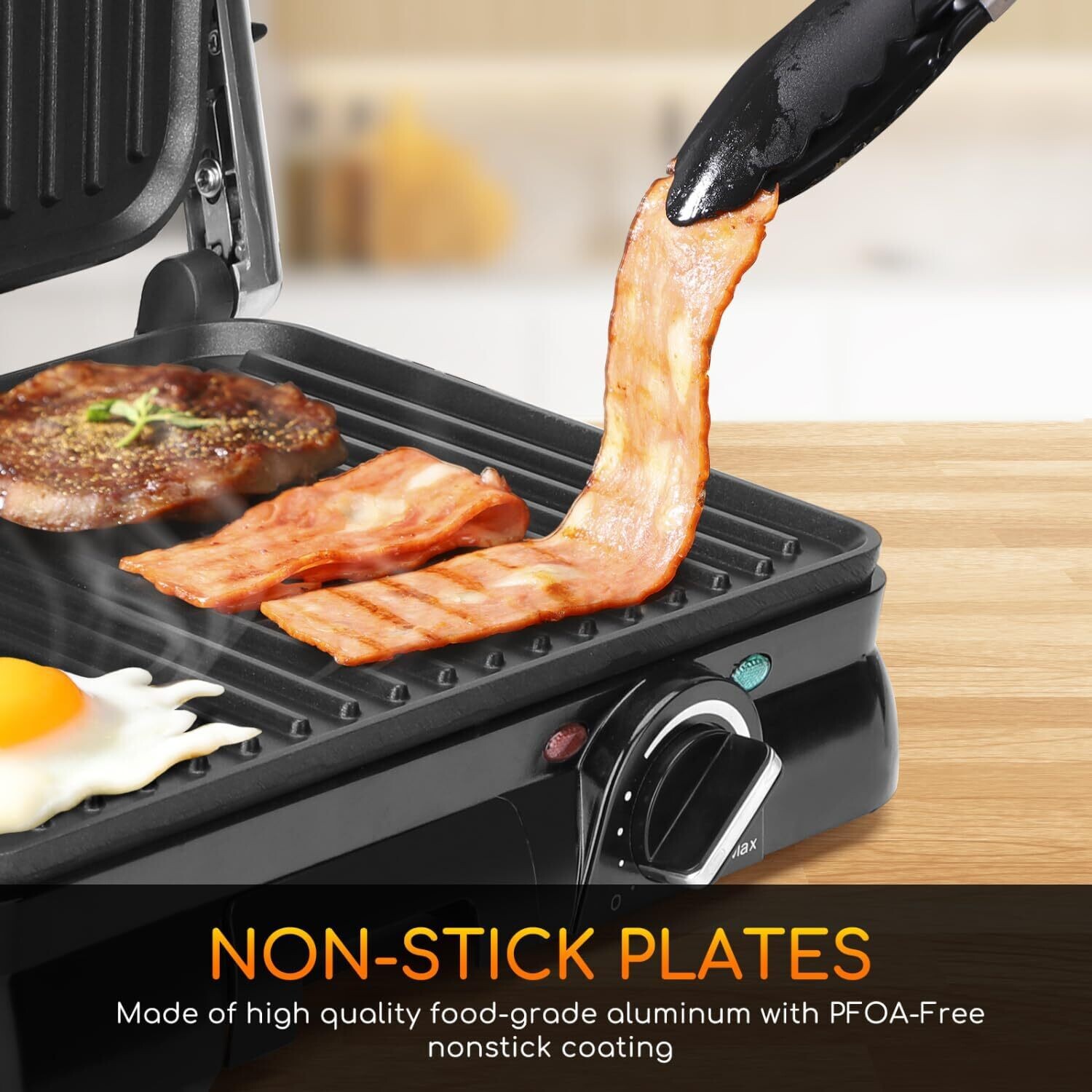 750-2000W Sandwich Toaster Maker - Flat Open Large Grill with Adjustable Temperature Control, Drip Tray, and Stainless Steel Design for Efficient Cooking