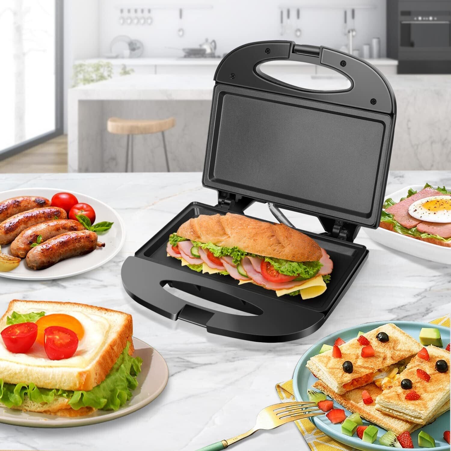 750-2000W Sandwich Toaster Maker - Flat Open Large Grill with Adjustable Temperature Control, Drip Tray, and Stainless Steel Design for Efficient Cooking
