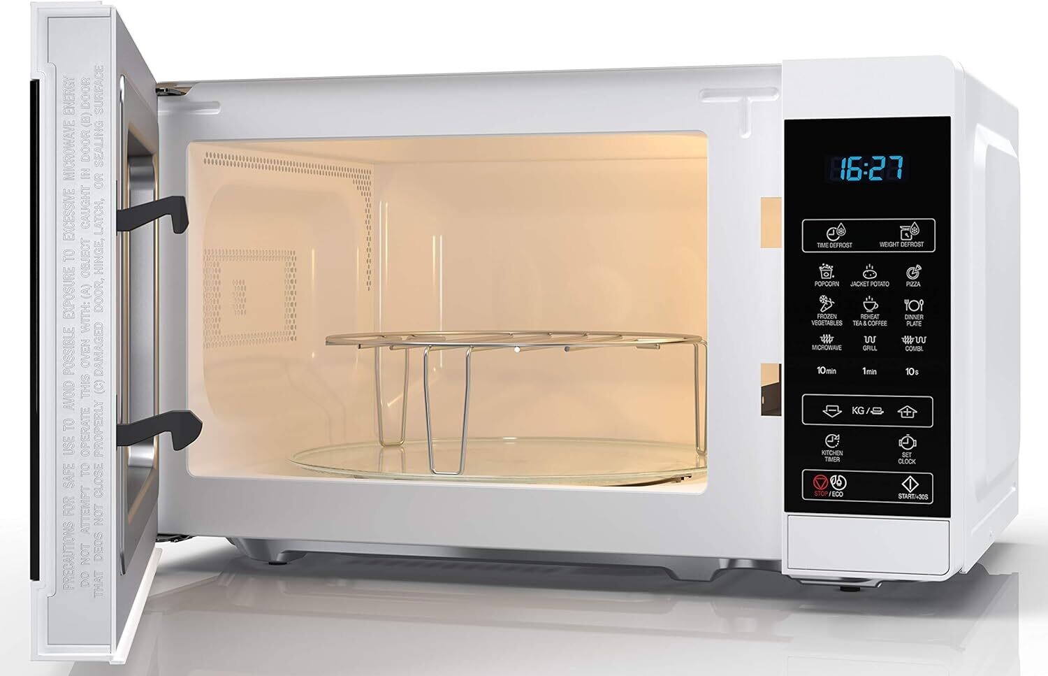 Digital Microwave with 1000W Grill, 11 Power Levels, ECO Mode, Defrost Function, and LED Cavity Light – Efficient Cooking and Heating for Home Use