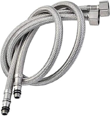 Two (2) Pack of Kitchen/Basin Monobloc Mixer Tap Connectors Flexi Pipes Tails (Silver Pipes)