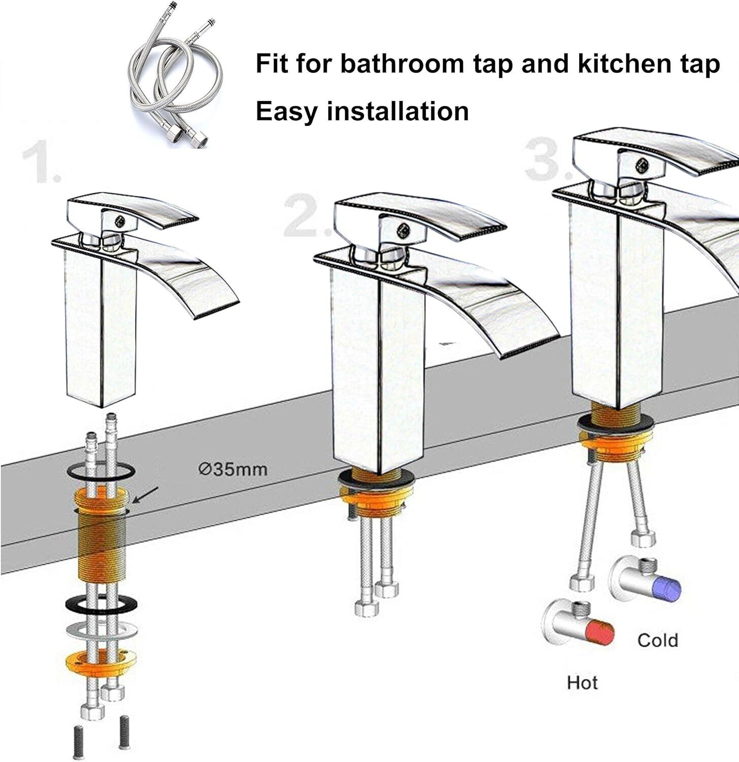 Two (2) Pack of Kitchen/Basin Monobloc Mixer Tap Connectors Flexi Pipes Tails (Silver Pipes)