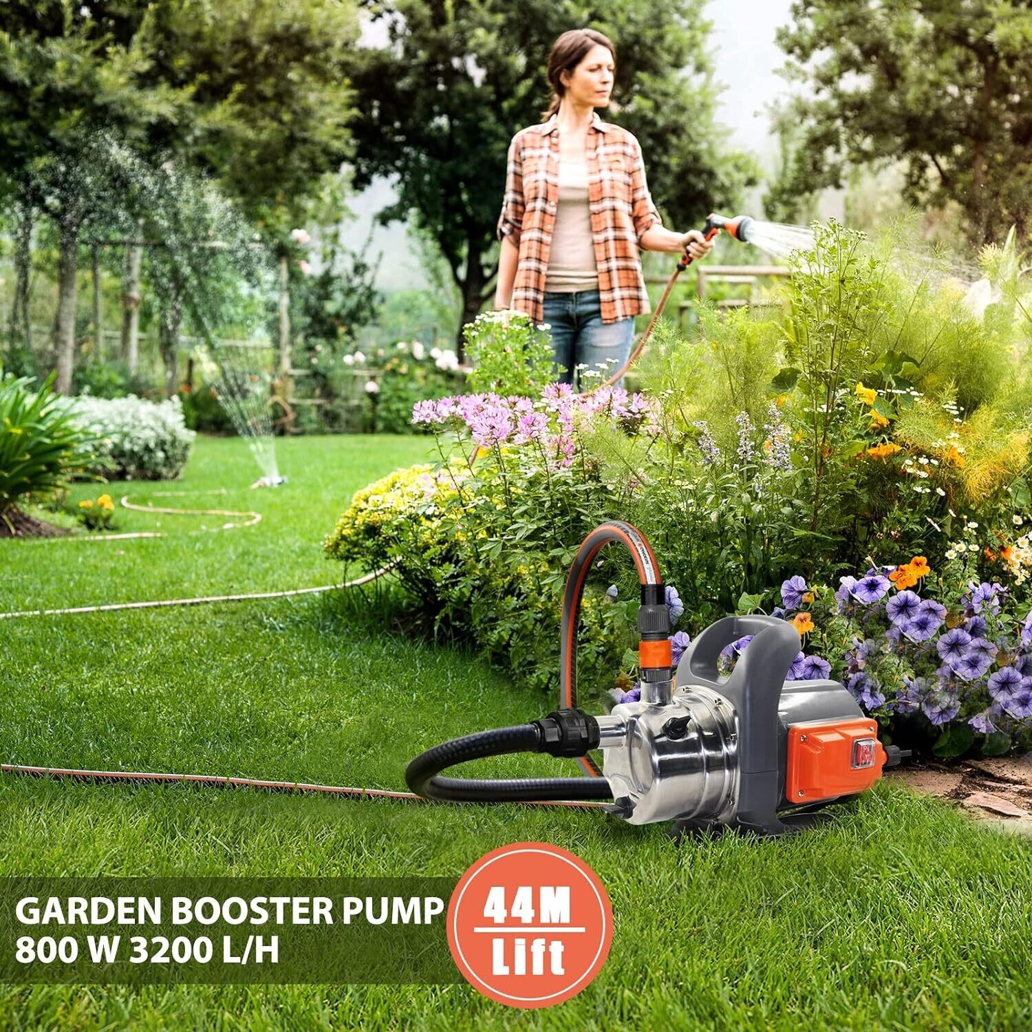 800W Self-Priming Pump for Clean Water Transfer - Ideal for Home Lawn Irrigation and Sprinkling, Portable Garden Booster Pump for Efficient Watering