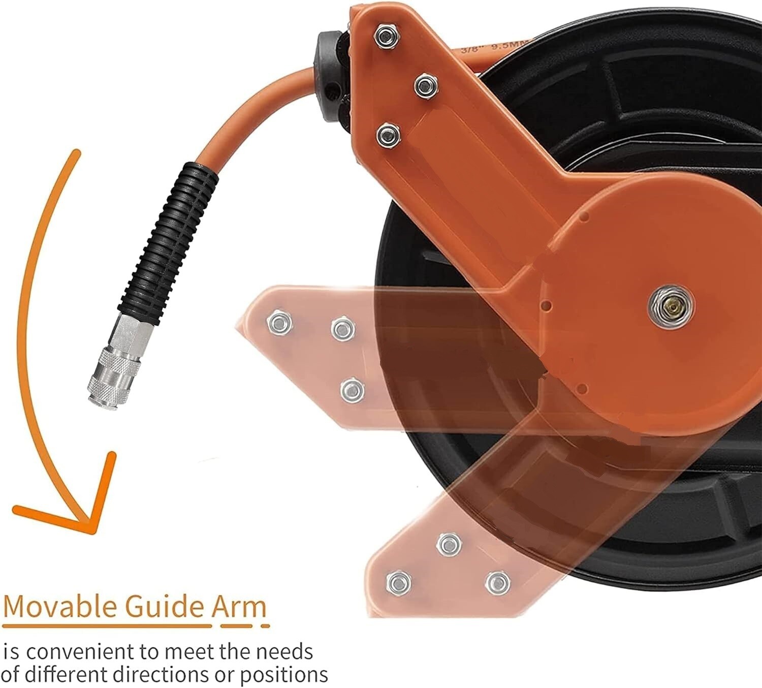 15m Retractable Air Line Reel + 1m Extension, Wall-Mounted 3/8&quot; Hybrid Hose Reel, Heavy-Duty Steel Pneumatic Reel with 1/4&quot; Quick Coupler for Efficient Air Tool Use