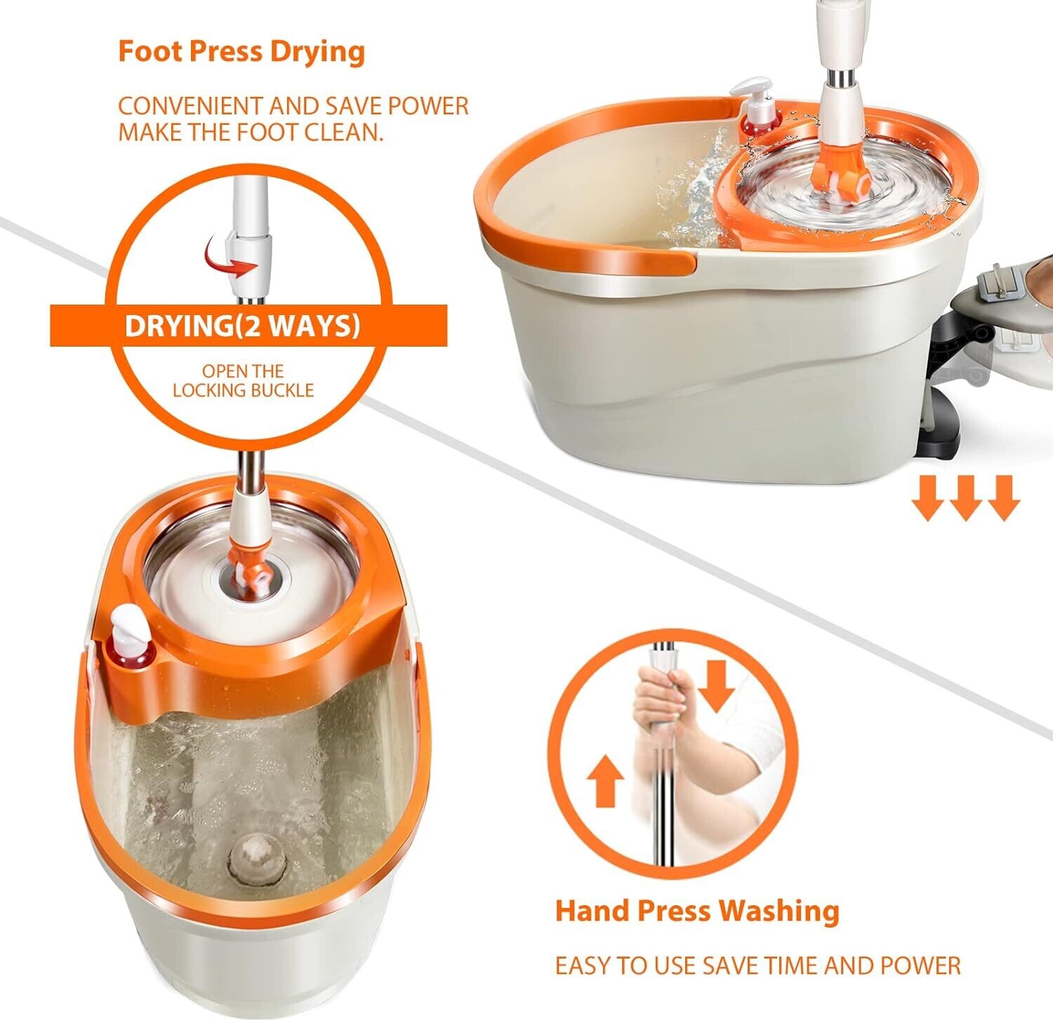 6L Foot Pedal Mop Bucket, 145cm Stainless Steel Handle, 5 Microfiber Mop Heads, 5 Cleaning Cloths