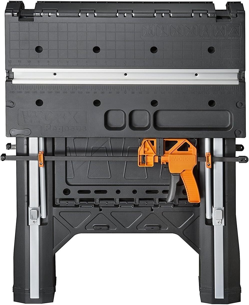 Multi-Use Work Table and Sawhorse with Quick Clamps and Holding Pegs