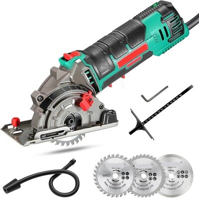 Mini Circular Saw, 4500RPM 500W Pure Copper Motor, 25mm Cutting Depth, 3 Saw Blades, Scale Ruler, Perfect for Wood, Soft Metal, Tile, and Plastic Cuts