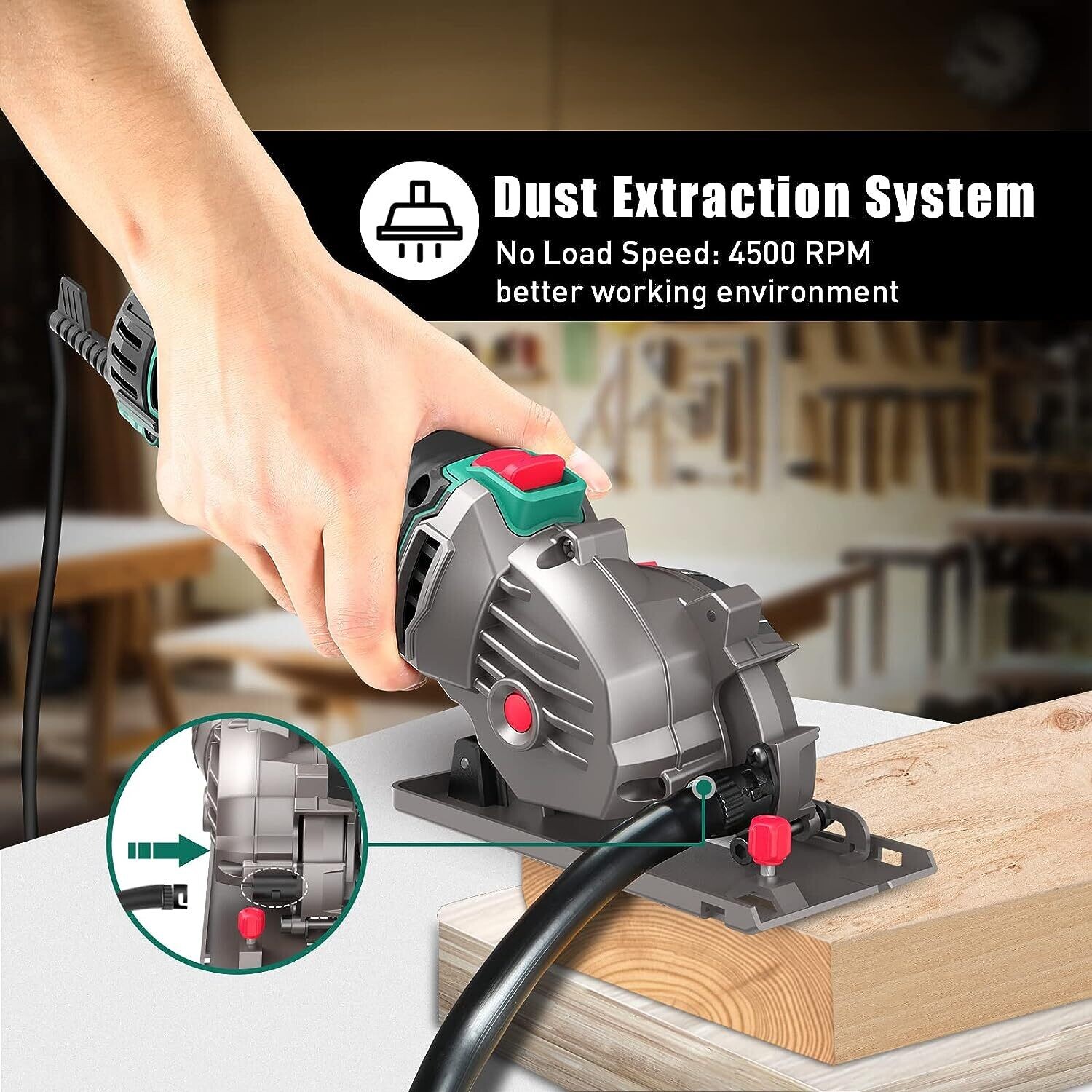Mini Circular Saw, 4500RPM 500W Pure Copper Motor, 25mm Cutting Depth, 3 Saw Blades, Scale Ruler, Perfect for Wood, Soft Metal, Tile, and Plastic Cuts