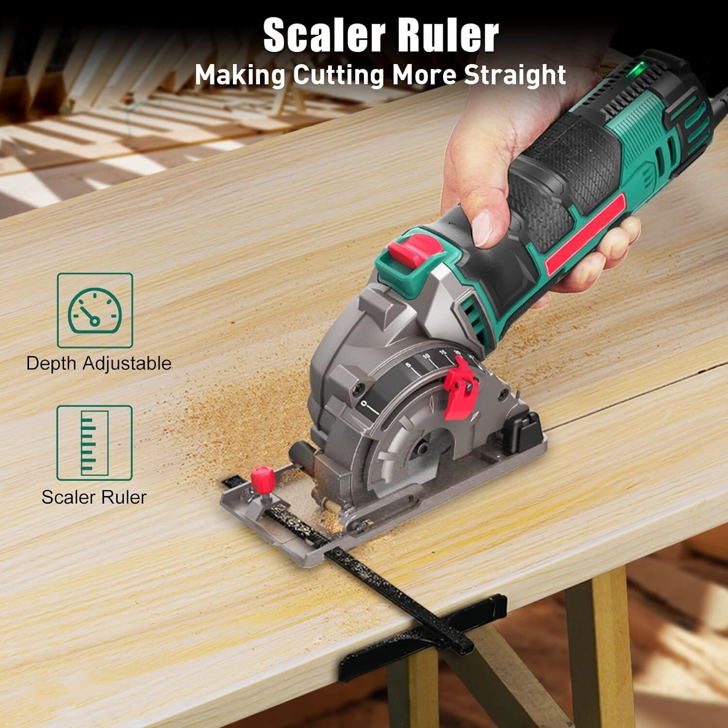Mini Circular Saw, 4500RPM 500W Pure Copper Motor, 25mm Cutting Depth, 3 Saw Blades, Scale Ruler, Perfect for Wood, Soft Metal, Tile, and Plastic Cuts