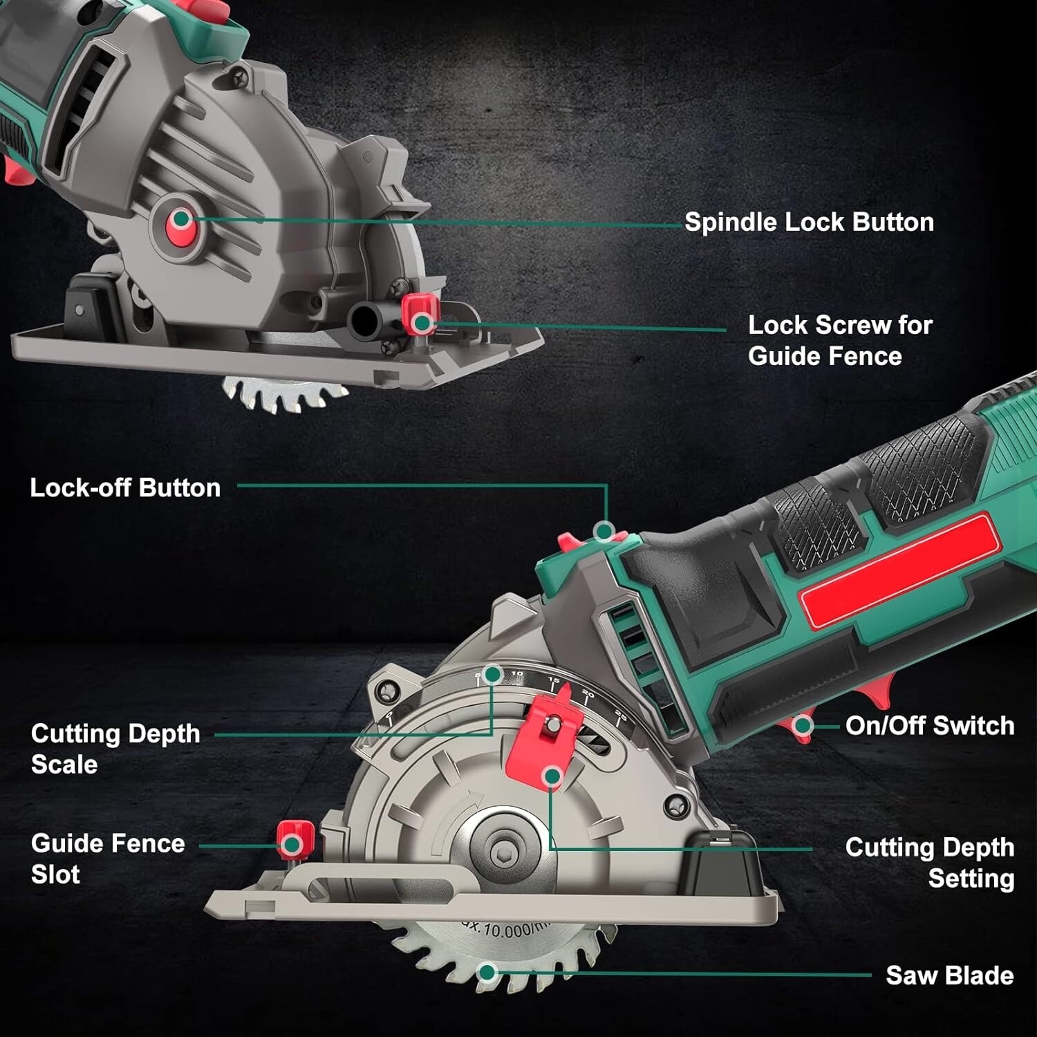 Mini Circular Saw, 4500RPM 500W Pure Copper Motor, 25mm Cutting Depth, 3 Saw Blades, Scale Ruler, Perfect for Wood, Soft Metal, Tile, and Plastic Cuts