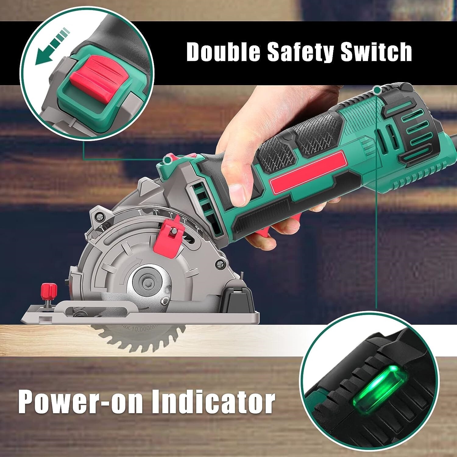 Mini Circular Saw, 4500RPM 500W Pure Copper Motor, 25mm Cutting Depth, 3 Saw Blades, Scale Ruler, Perfect for Wood, Soft Metal, Tile, and Plastic Cuts