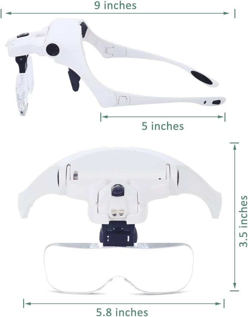 Head Magnifier with Headband - LED Magnifying Glasses with 1X to 3.5X Zoom Hands Free for Hobbies, Reading, Close Work, Jewelry Work, Repair Work, Arts &amp; Crafts -5 Detachable Lenses