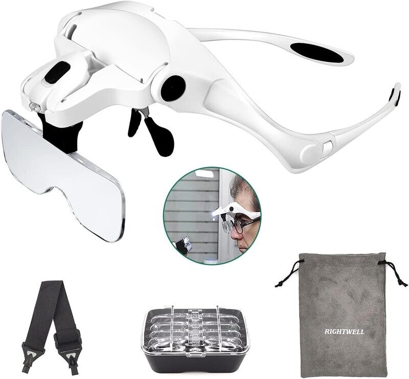Head Magnifier with Headband - LED Magnifying Glasses with 1X to 3.5X Zoom Hands Free for Hobbies, Reading, Close Work, Jewelry Work, Repair Work, Arts &amp; Crafts -5 Detachable Lenses