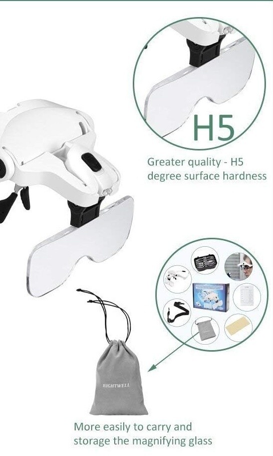 Head Magnifier with Headband - LED Magnifying Glasses with 1X to 3.5X Zoom Hands Free for Hobbies, Reading, Close Work, Jewelry Work, Repair Work, Arts &amp; Crafts -5 Detachable Lenses