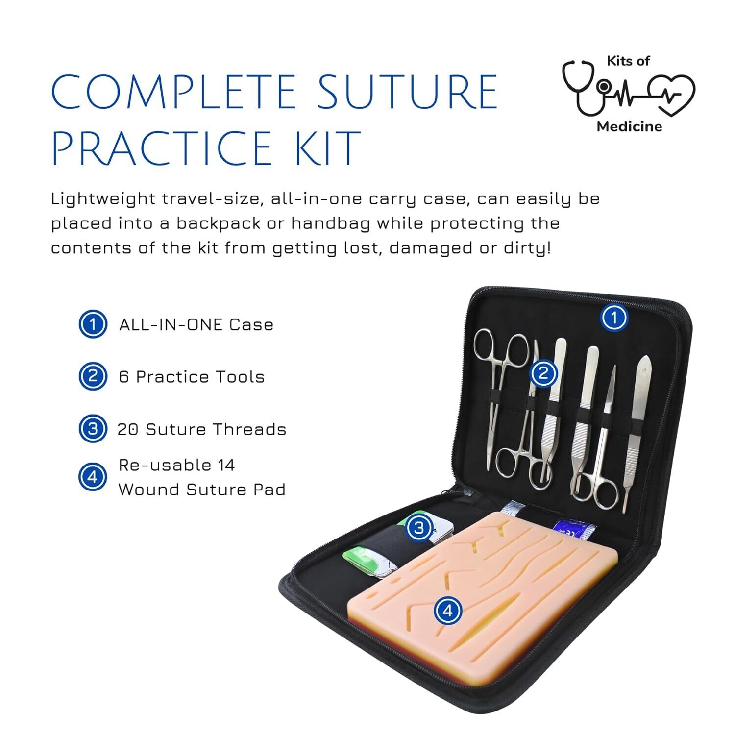 Kits of Medicine | HD Suture Guides Included | Complete Suture Practice Kit For Medical Students, Veterinarians, Nurses | Durable Silicone Skin Suture Pad | Great Gift