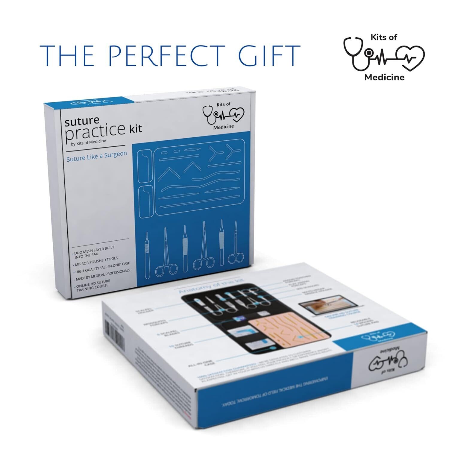 Kits of Medicine | HD Suture Guides Included | Complete Suture Practice Kit For Medical Students, Veterinarians, Nurses | Durable Silicone Skin Suture Pad | Great Gift