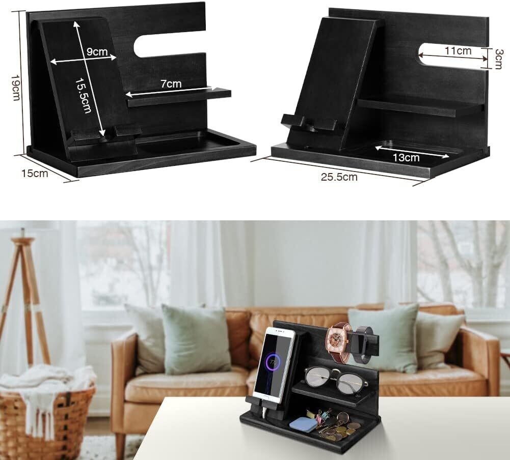Dad Wood Bedside Phone Docking Station &amp; Organizer for Christmas Gift, Multi-Function Storage for Phones, Watches, and Accessories