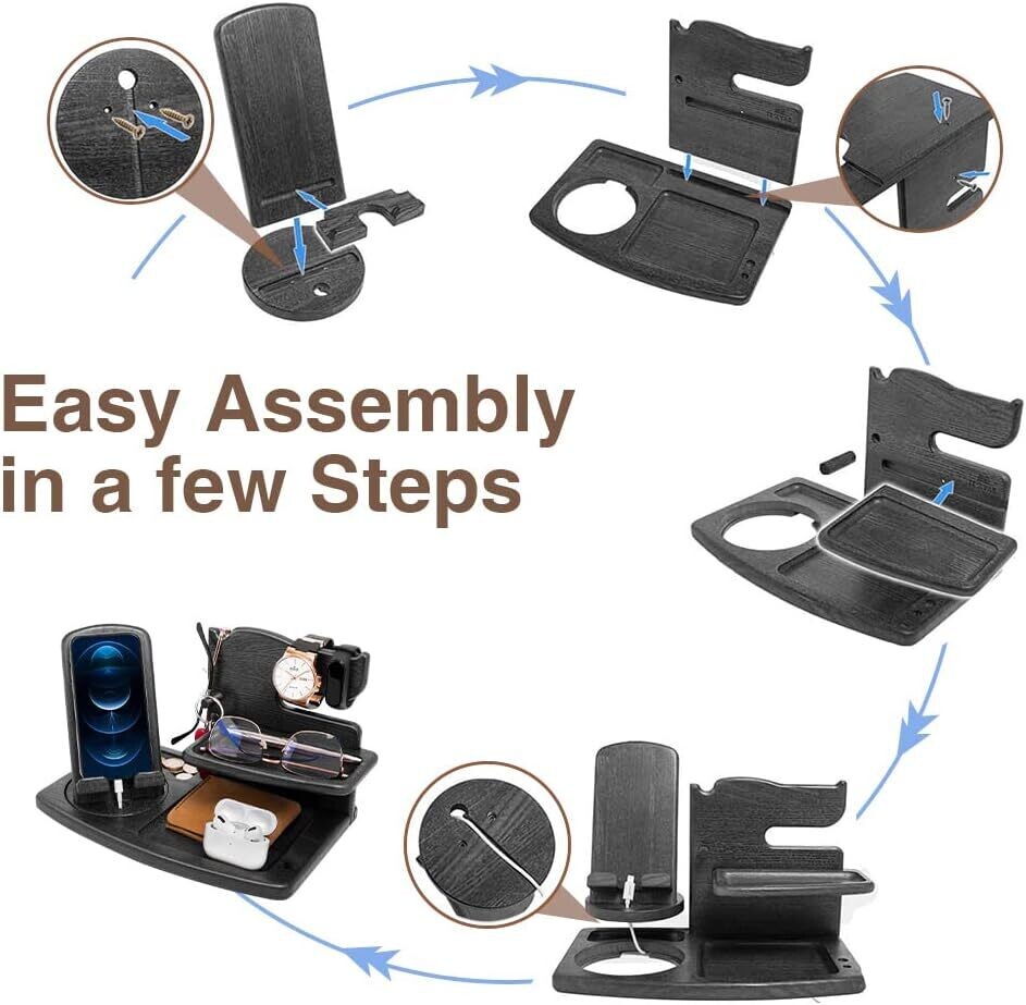Dad Wood Bedside Phone Docking Station &amp; Organizer for Christmas Gift, Multi-Function Storage for Phones, Watches, and Accessories
