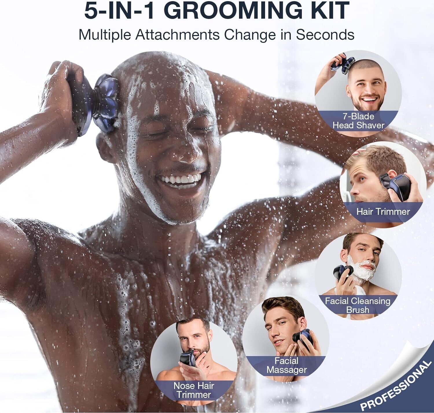 Waterproof Head Electric Razor Shavers for Bald Men with Nose Trimmer, Wet/Dry Mens Grooming Kit,  LED Display, USB Rechargeable