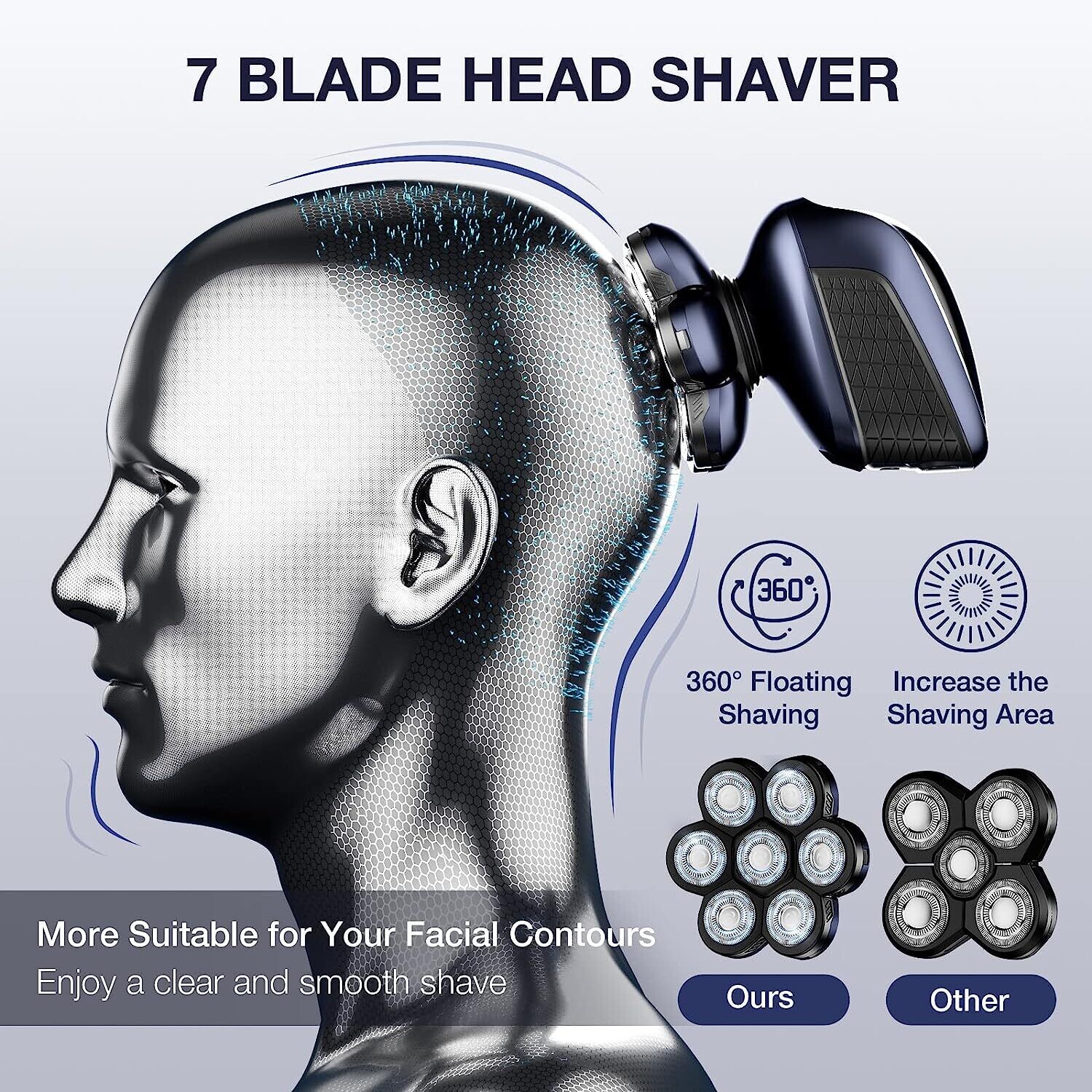 Waterproof Head Electric Razor Shavers for Bald Men with Nose Trimmer, Wet/Dry Mens Grooming Kit,  LED Display, USB Rechargeable