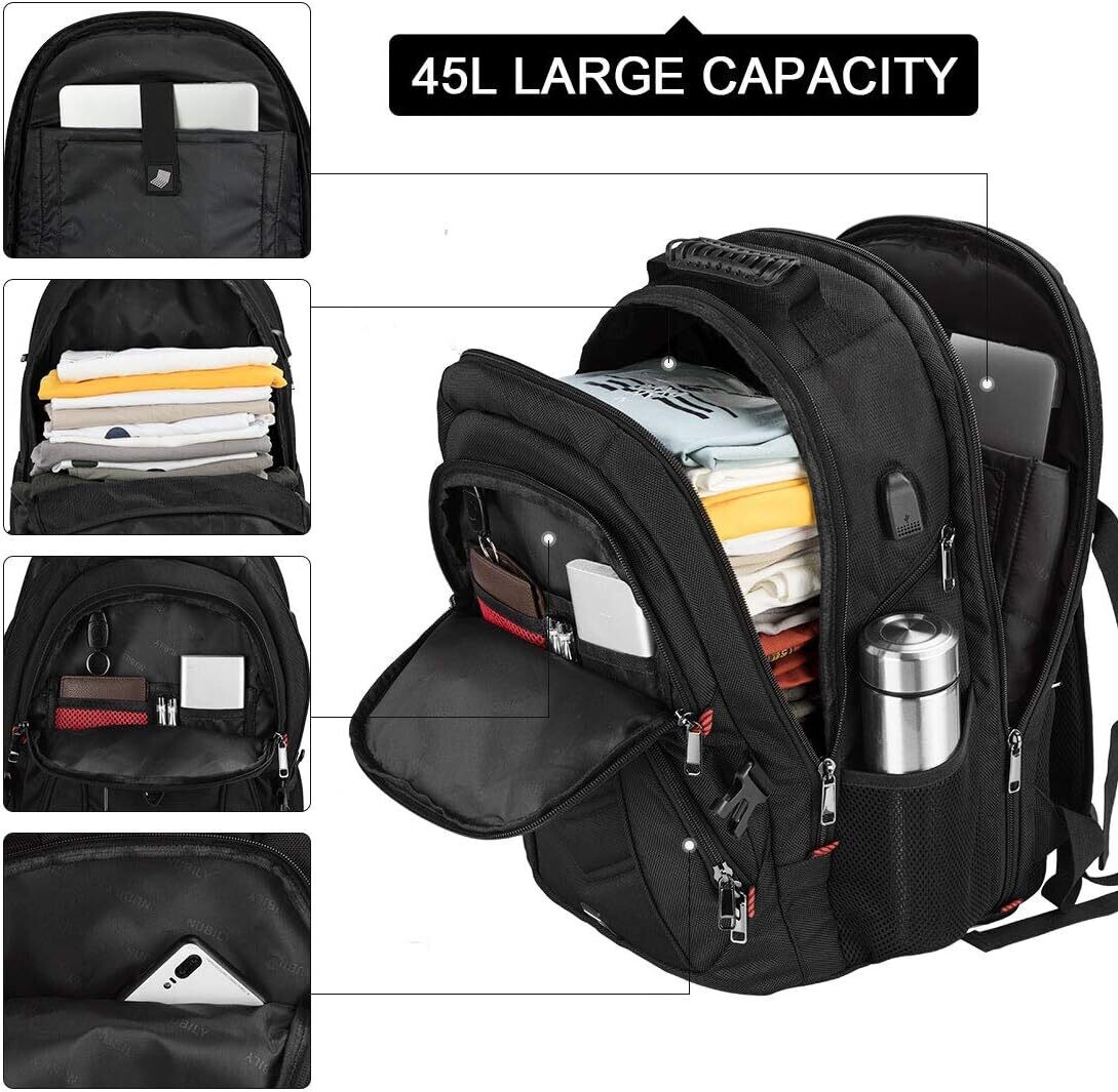 Assorted Large Waterproof Work and Business Travel Notebook Backpack with USB Charging Port – For Men, Boys, Girls, Students, and Teenagers