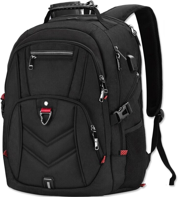 Assorted Large Waterproof Work and Business Travel Notebook Backpack with USB Charging Port – For Men, Boys, Girls, Students, and Teenagers