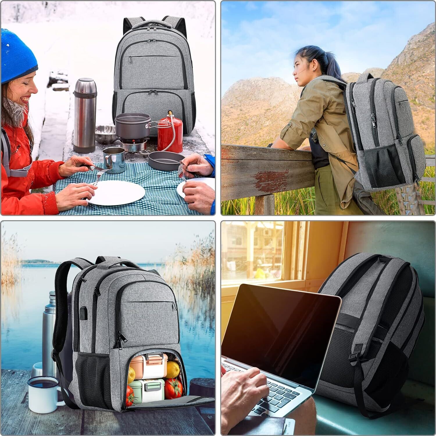 Assorted Large Waterproof Work and Business Travel Notebook Backpack with USB Charging Port – For Men, Boys, Girls, Students, and Teenagers