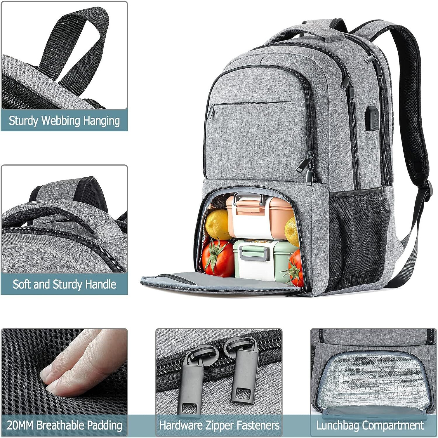 Assorted Large Waterproof Work and Business Travel Notebook Backpack with USB Charging Port – For Men, Boys, Girls, Students, and Teenagers