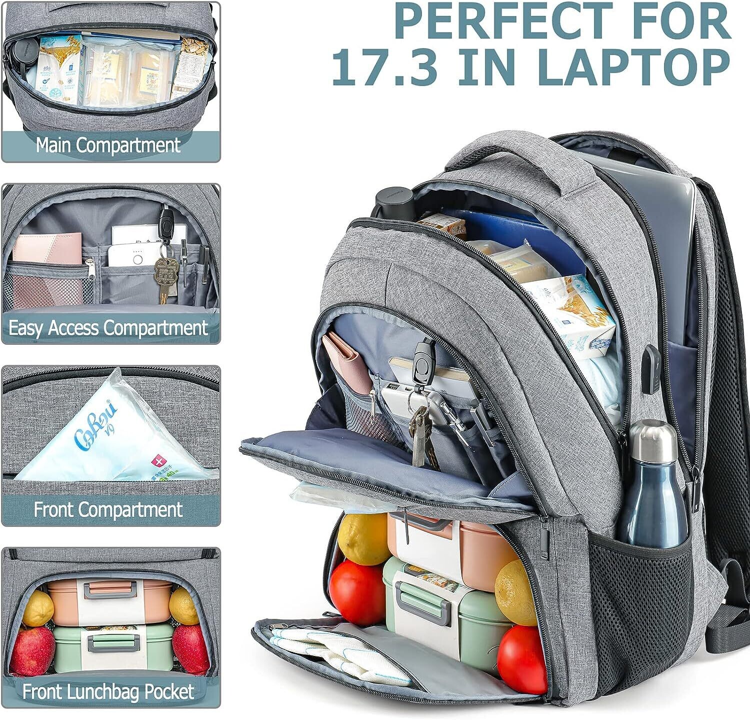 Assorted Large Waterproof Work and Business Travel Notebook Backpack with USB Charging Port – For Men, Boys, Girls, Students, and Teenagers