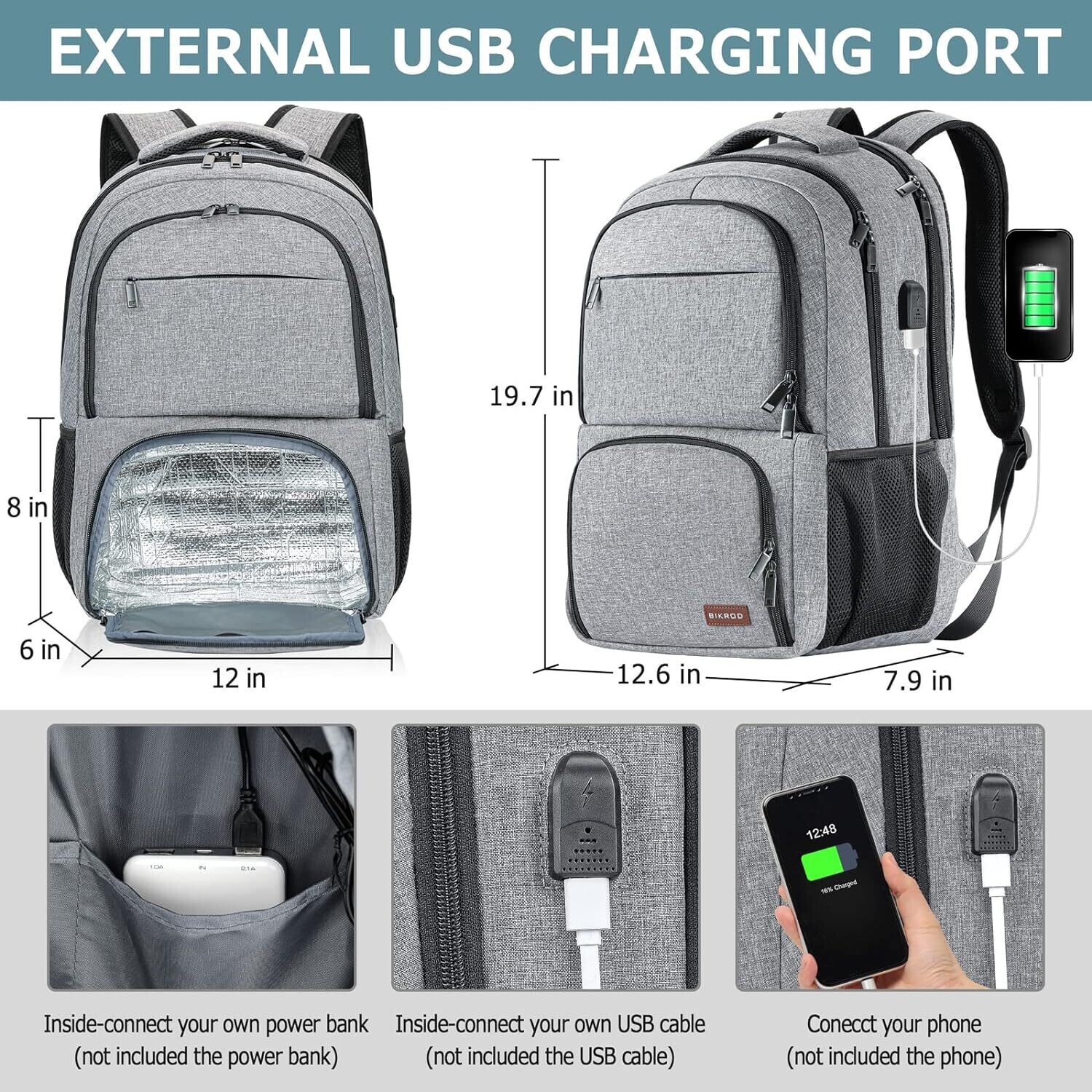 Assorted Large Waterproof Work and Business Travel Notebook Backpack with USB Charging Port – For Men, Boys, Girls, Students, and Teenagers