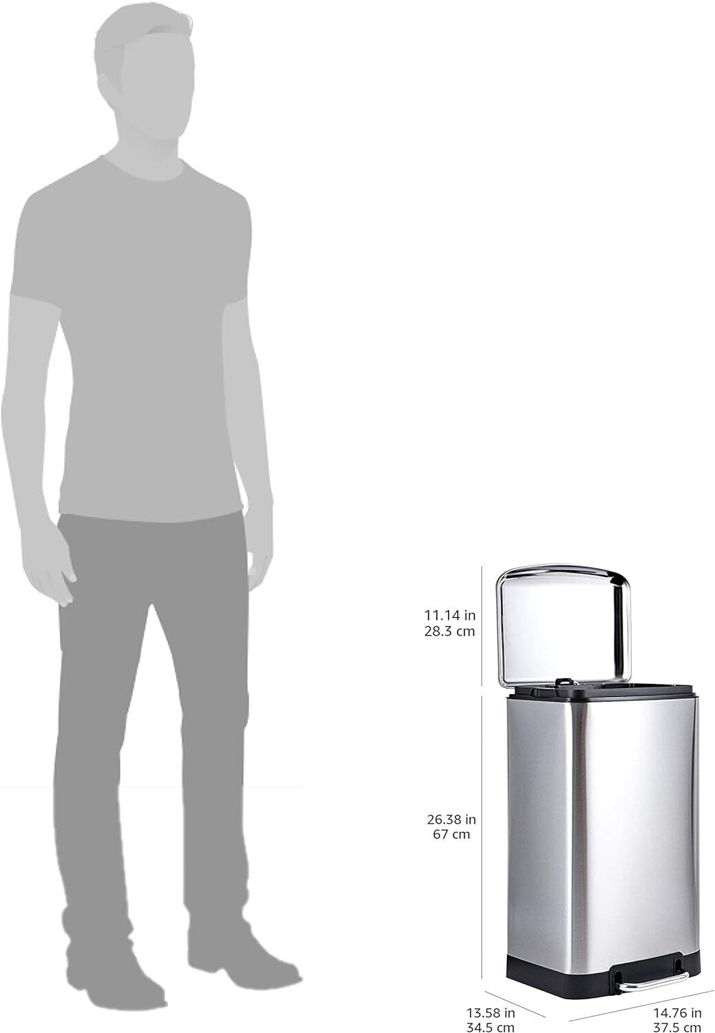 40-Liter Stainless Steel Trash Can with Steel Bar Pedal - Soft-Close Rectangular Design for Home and Office Use - Durable and Space-Saving