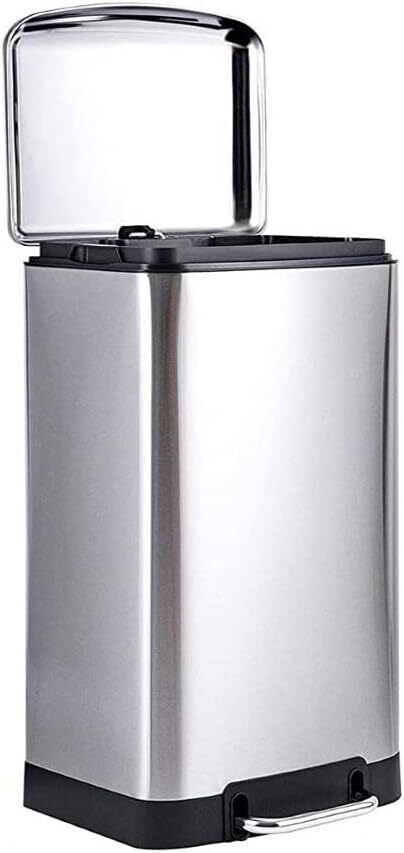 40-Liter Stainless Steel Trash Can with Steel Bar Pedal - Soft-Close Rectangular Design for Home and Office Use - Durable and Space-Saving