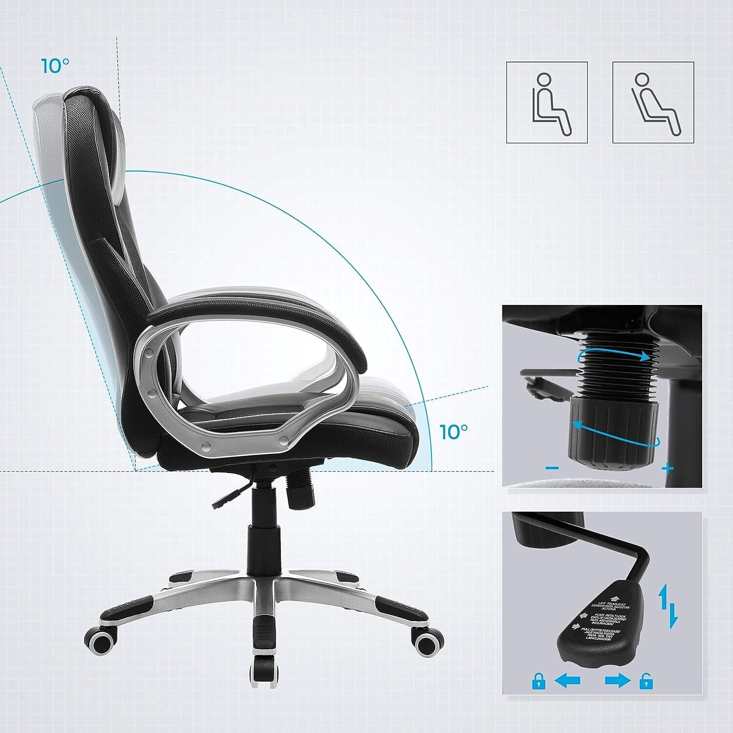 Adjustable Black Ergonomic Executive Office Chair - Durable and Stable Design with Height Adjustment for Enhanced Comfort and Support in the Workplace