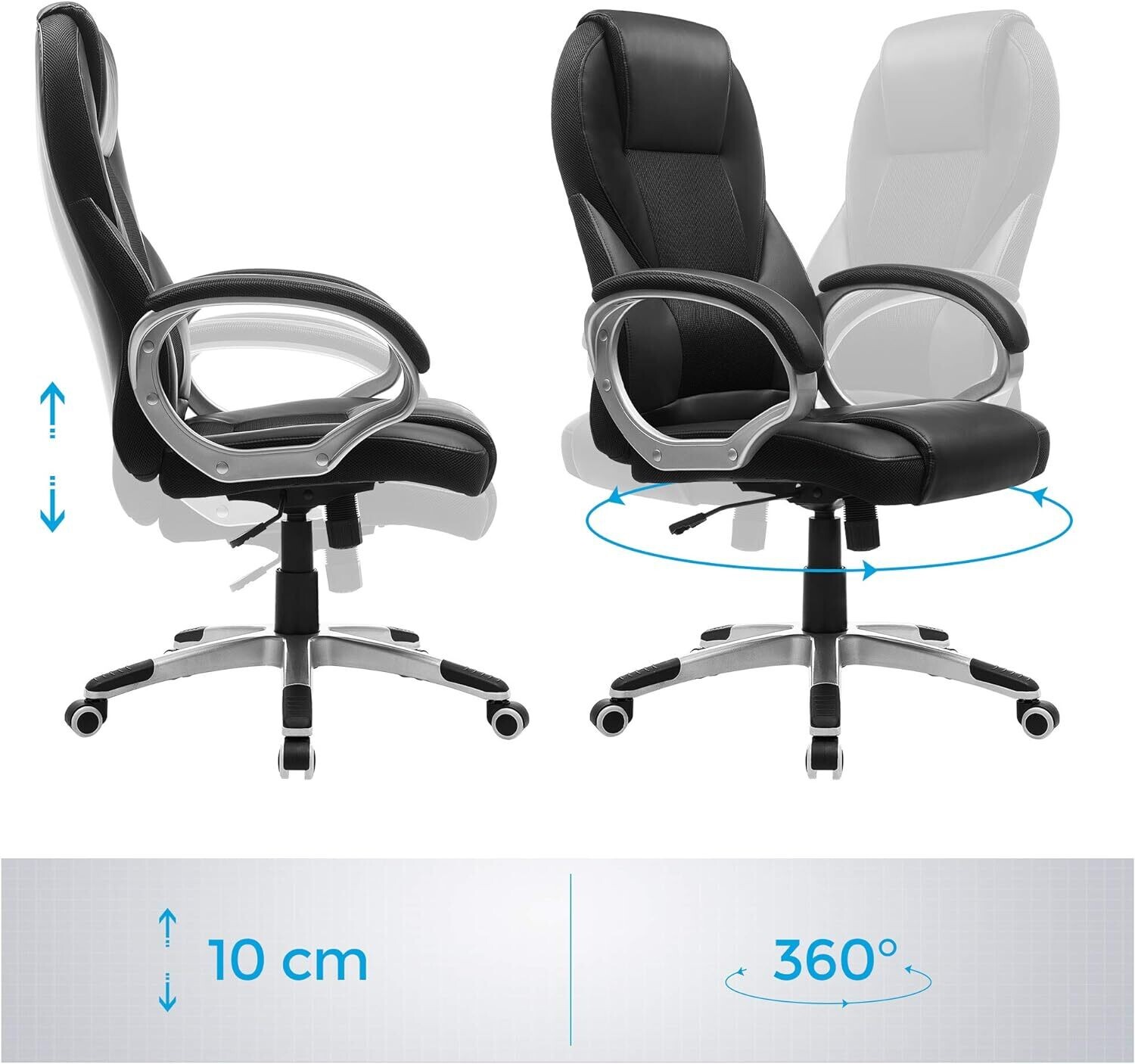 Adjustable Black Ergonomic Executive Office Chair - Durable and Stable Design with Height Adjustment for Enhanced Comfort and Support in the Workplace