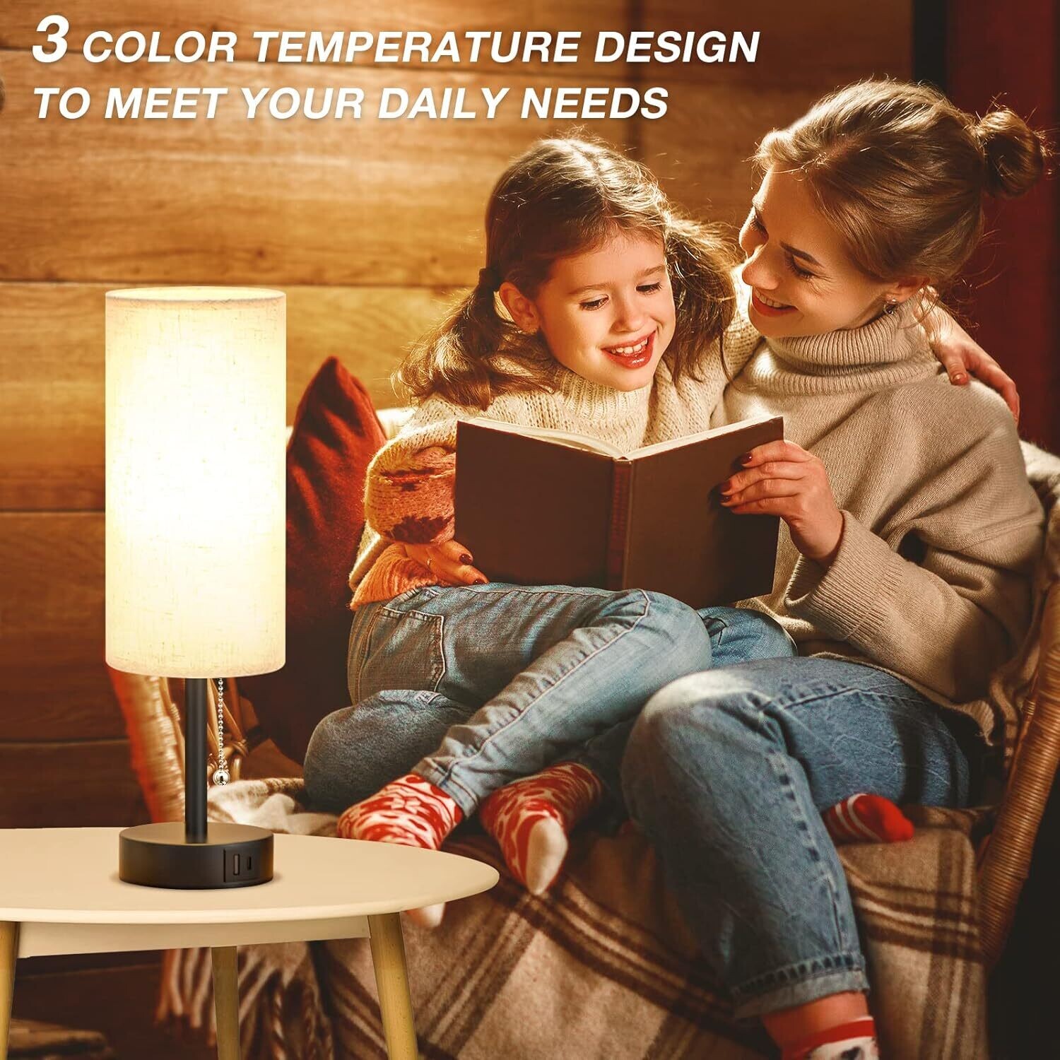 Fully Dimmable Bedside Table Lamp Set of 2 with USB C+A Charging Ports, Knob Switch, and Bulbs Included for Bedroom, Living Room, and Office Use