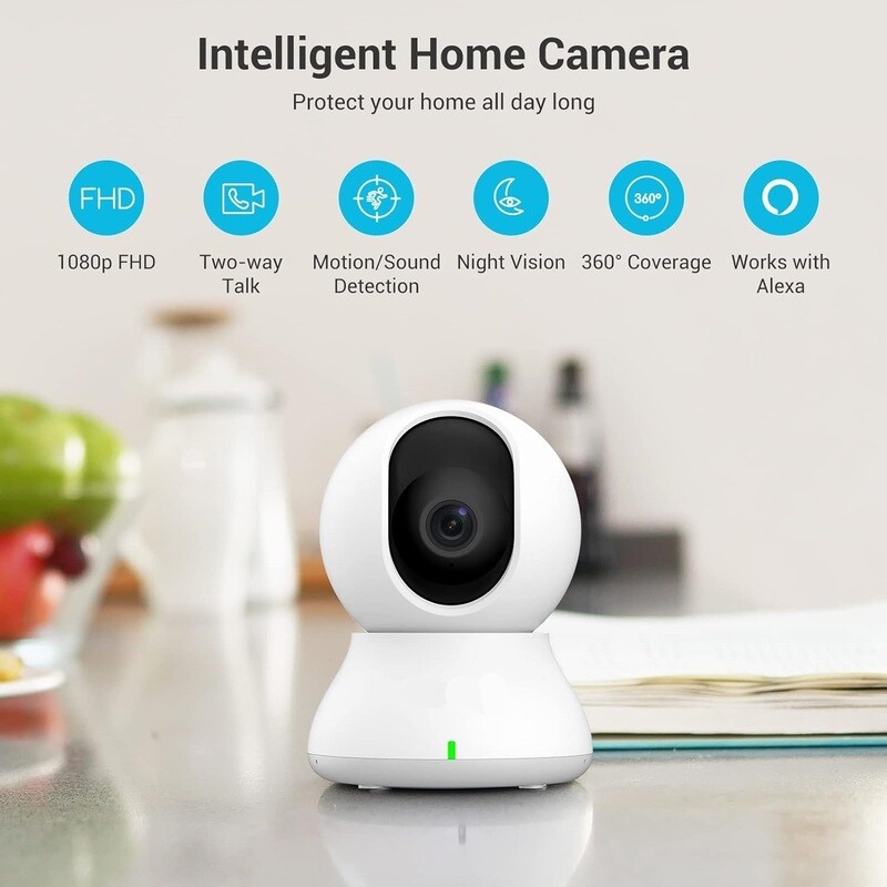 Security Indoor 1080p, 360° Camera with Motion Detection, Night Vision 360 Degree Swivel also Works with Alexa/Google Assistant/IFTTT