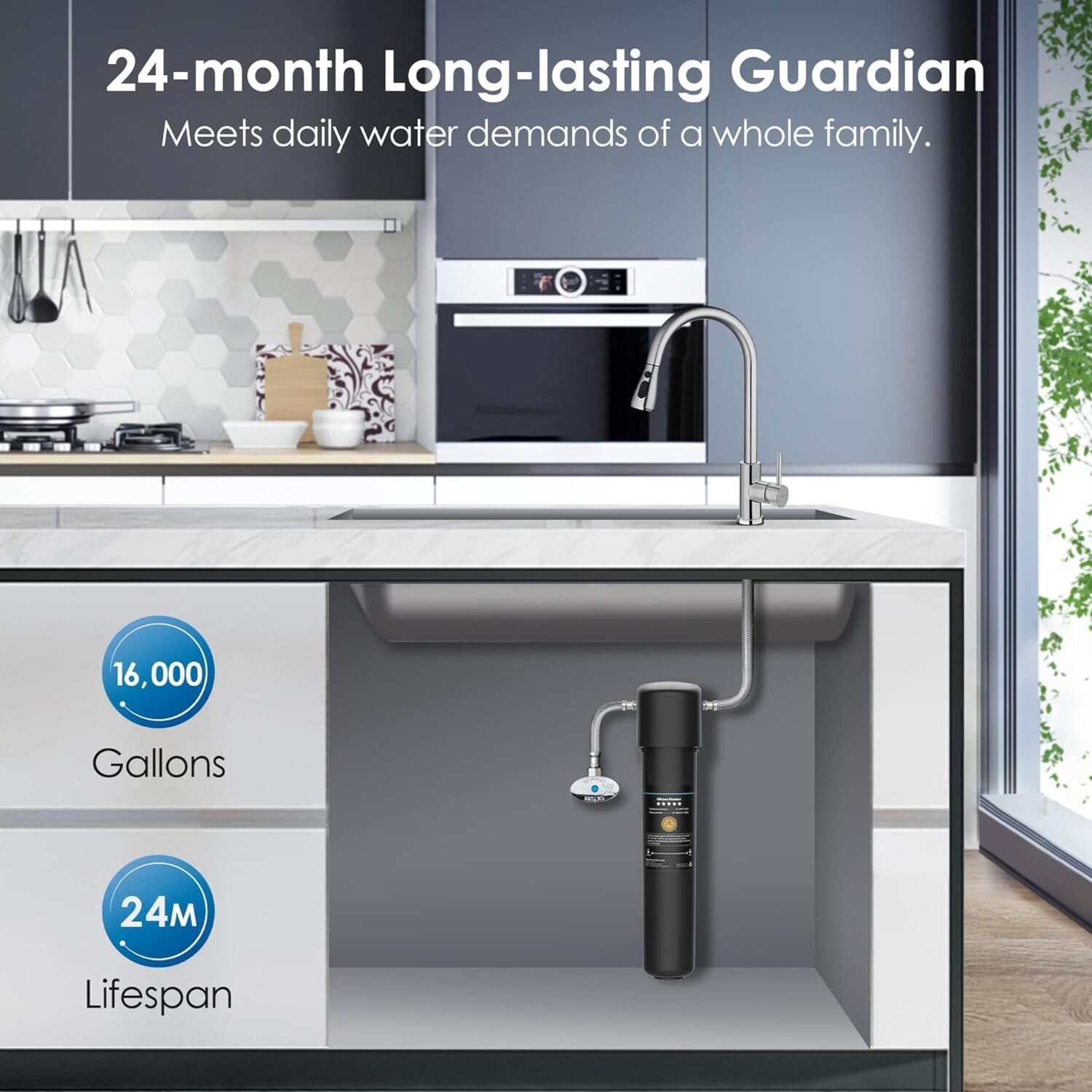 15UA Under Sink Water Filter System, 60K Liters High Capacity, Direct Connect to Kitchen Faucet for Clean and Fresh Drinking Water