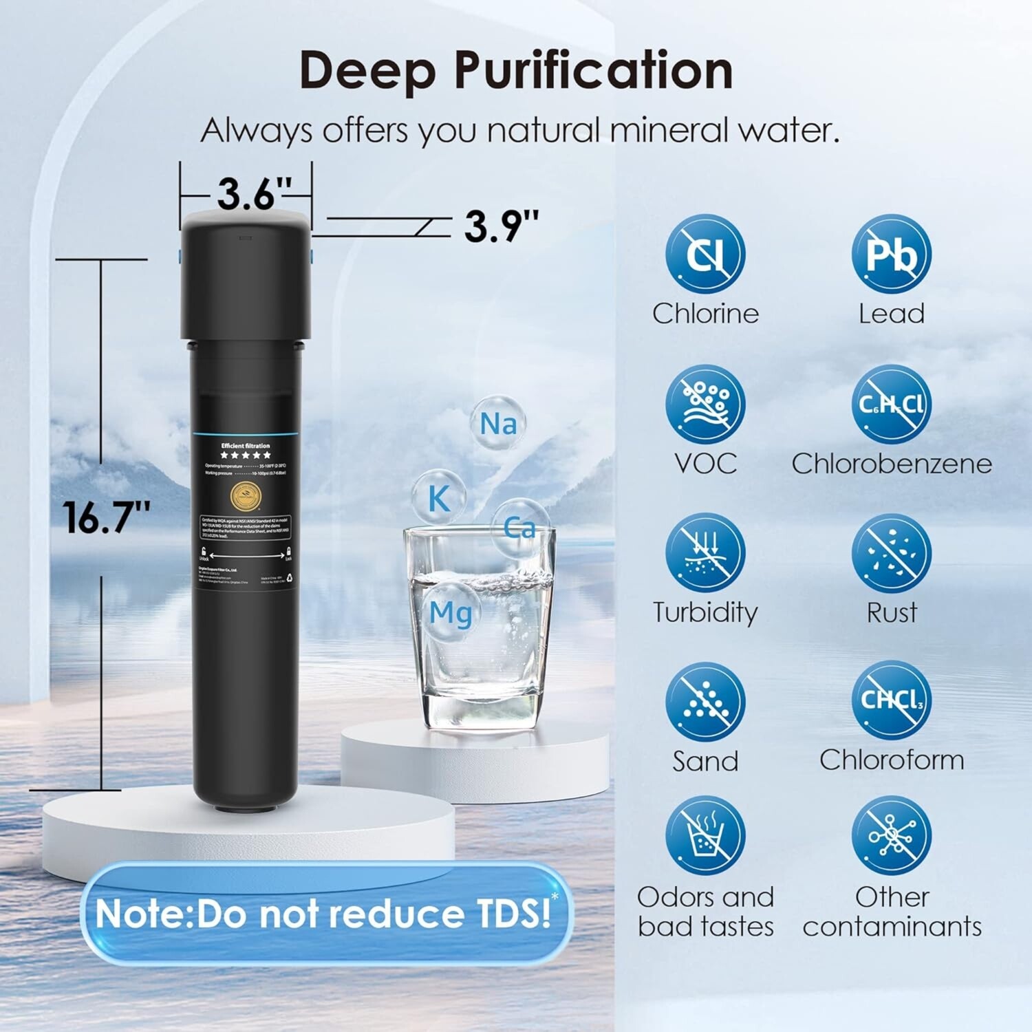 15UA Under Sink Water Filter System, 60K Liters High Capacity, Direct Connect to Kitchen Faucet for Clean and Fresh Drinking Water