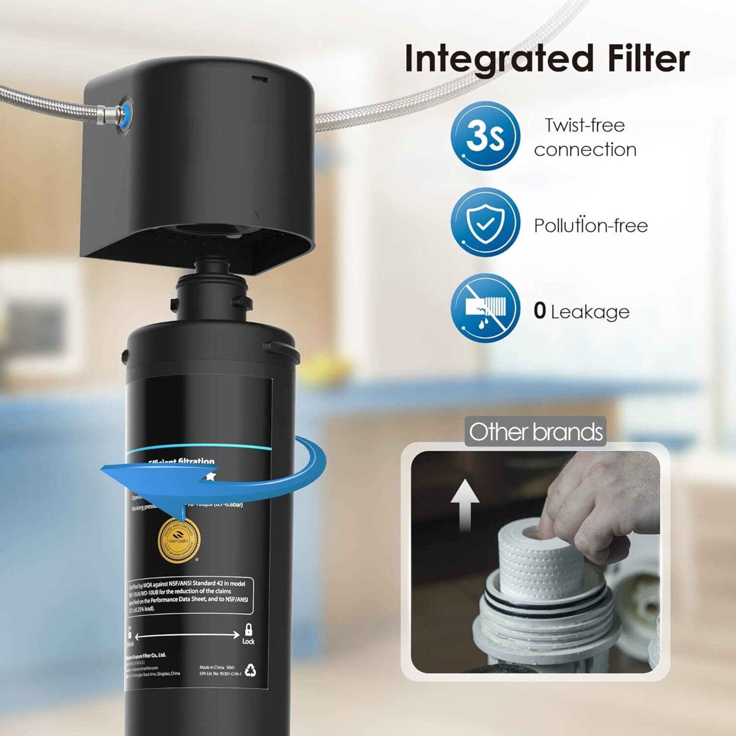 15UA Under Sink Water Filter System, 60K Liters High Capacity, Direct Connect to Kitchen Faucet for Clean and Fresh Drinking Water
